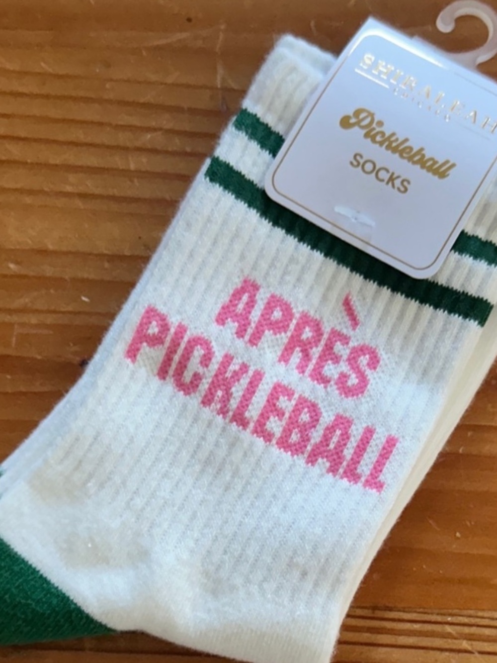 NWT Après Pickleball Casual Crew Socks - White with Pink & Green NEW